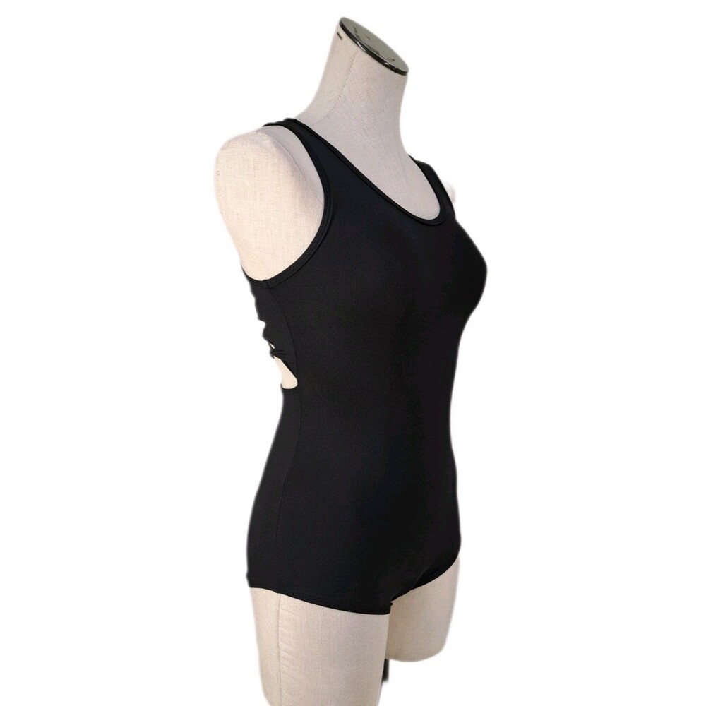 Aja VTG Cutout Slashed Ladder Back Tank Leotard Boycut Black Women's Size S - Picture 3 of 13